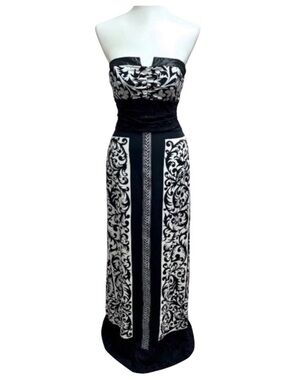 Nicole Miller Collection Elegant Silk Damask Floral Gown Maxi Dress